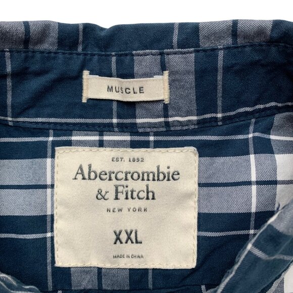 Abercrombie Fitch Blue Plaid Button Down Long Sleeve Muscle Shirt - Picture 11 of 11